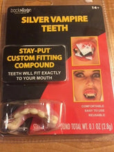Load image into Gallery viewer, Silver Vampire Teeth - Fake Reusable Teeth - Great Theatrical Makeup Prop