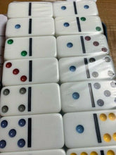 Load image into Gallery viewer, Dominoes - Double Six Color Dot - Set of 28 Dominoes, Instructions and Tin