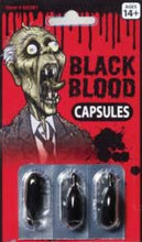 Load image into Gallery viewer, Black Blood Zombie Capsules - Great Theatrical Makeup Prop - Halloween Make-Up