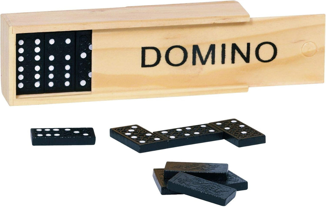 Domino Set in Wooden Box | Wooden Brown, Black, and White | 1.25