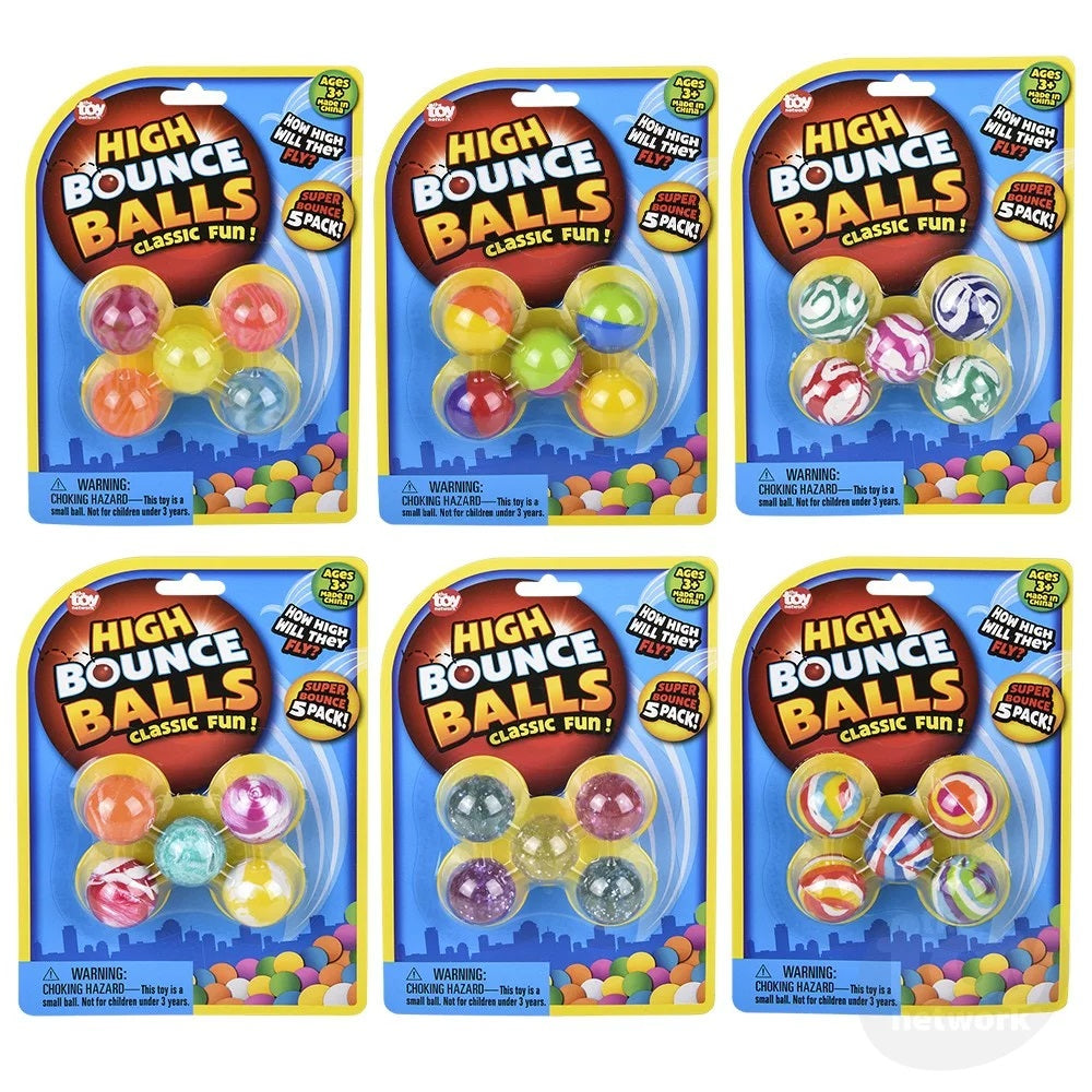 High Bounce Balls - Classic Fun - Pack of Five Balls (Colors Vary)