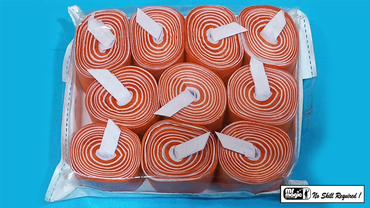Mouth Coils - 10 Pack Orange and White - Produce a Coil of Tissue Paper From Your Mouth!