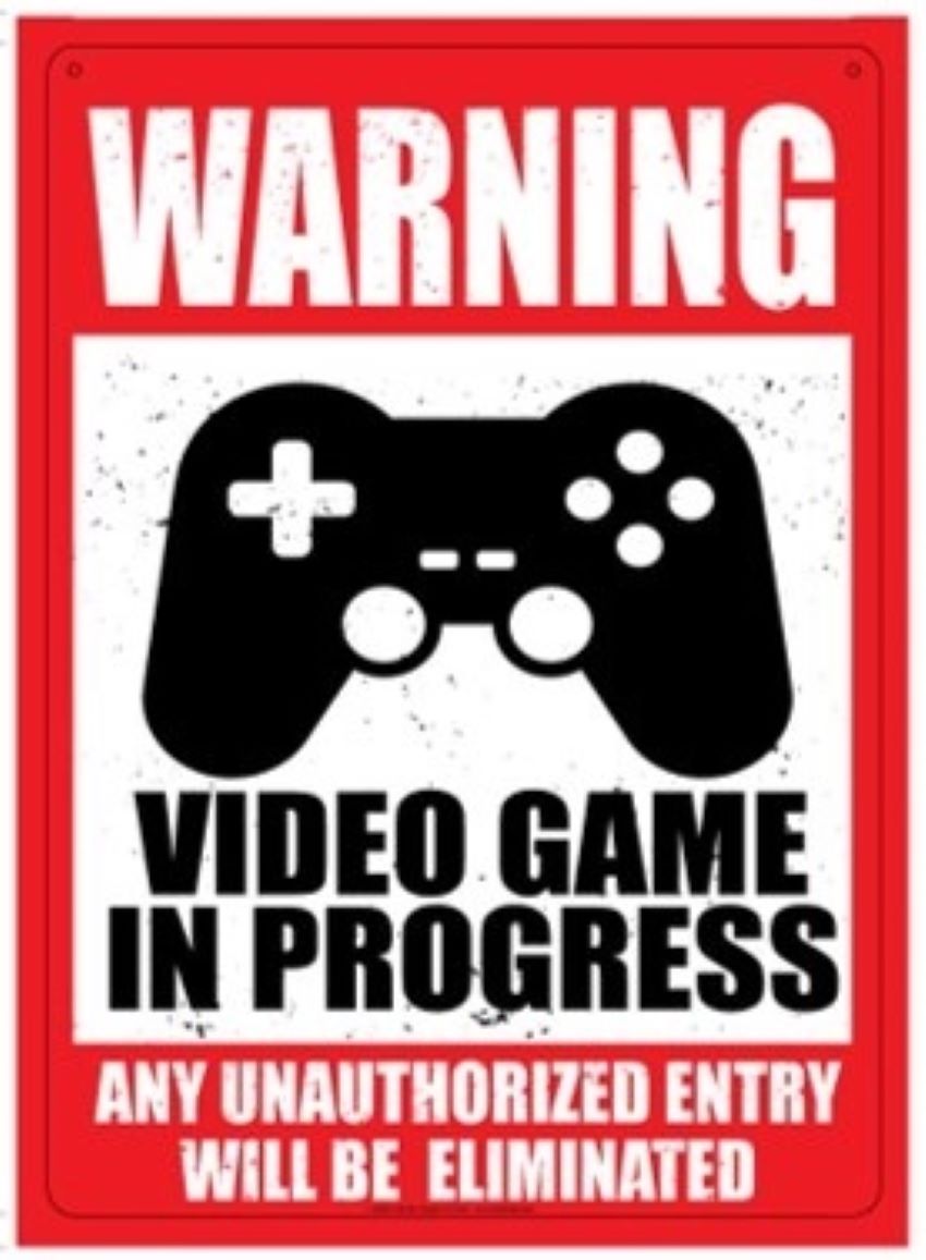 Warning Video Game in Progress (Any Unauthorized Entry Will Be Eliminated) - Metal Sign!