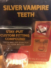 Load image into Gallery viewer, Silver Vampire Teeth - Fake Reusable Teeth - Great Theatrical Makeup Prop
