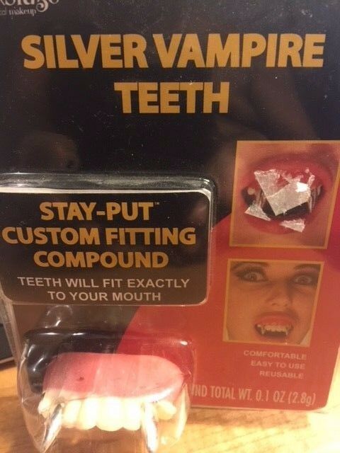 Silver Vampire Teeth - Fake Reusable Teeth - Great Theatrical Makeup Prop