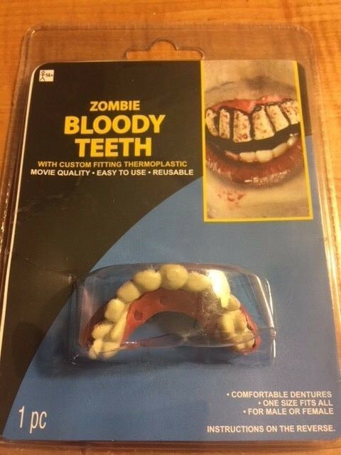 Zombie Bloody Teeth - Fake Reusable Zombie Teeth - Great Theatrical Makeup Prop