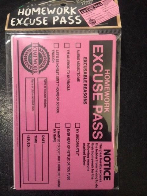 Homework Excuse Pass - Jokes, Gags and Pranks - Contains 3 Fake Excuse Passes