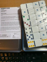 Load image into Gallery viewer, Dominoes - Double Six Color Dot - Set of 28 Dominoes, Instructions and Tin
