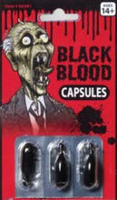 Load image into Gallery viewer, Black Blood Zombie Capsules - Great Theatrical Makeup Prop - Halloween Make-Up
