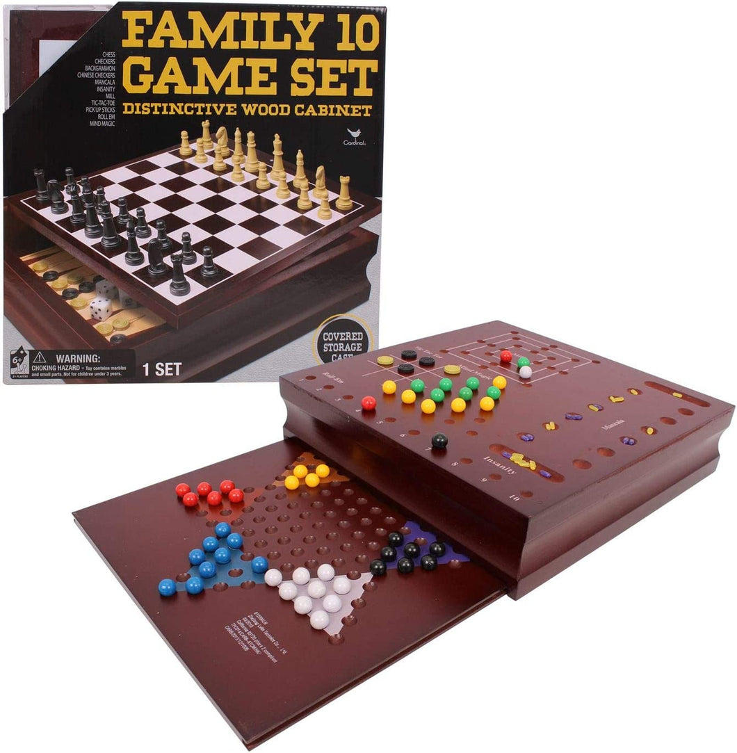 Family 10-in-1 Game Set by Cardinal - All Included in an Elegant Wooden Case!