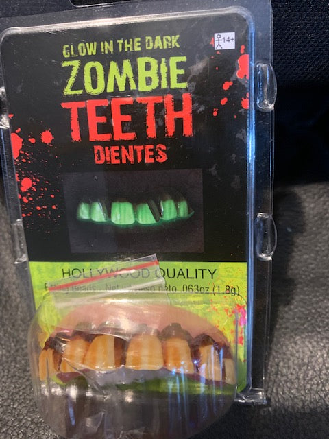 Zombie Teeth - Fake Reusable Glow in the Dark Zombie Teeth - Great Theatrical Makeup Prop